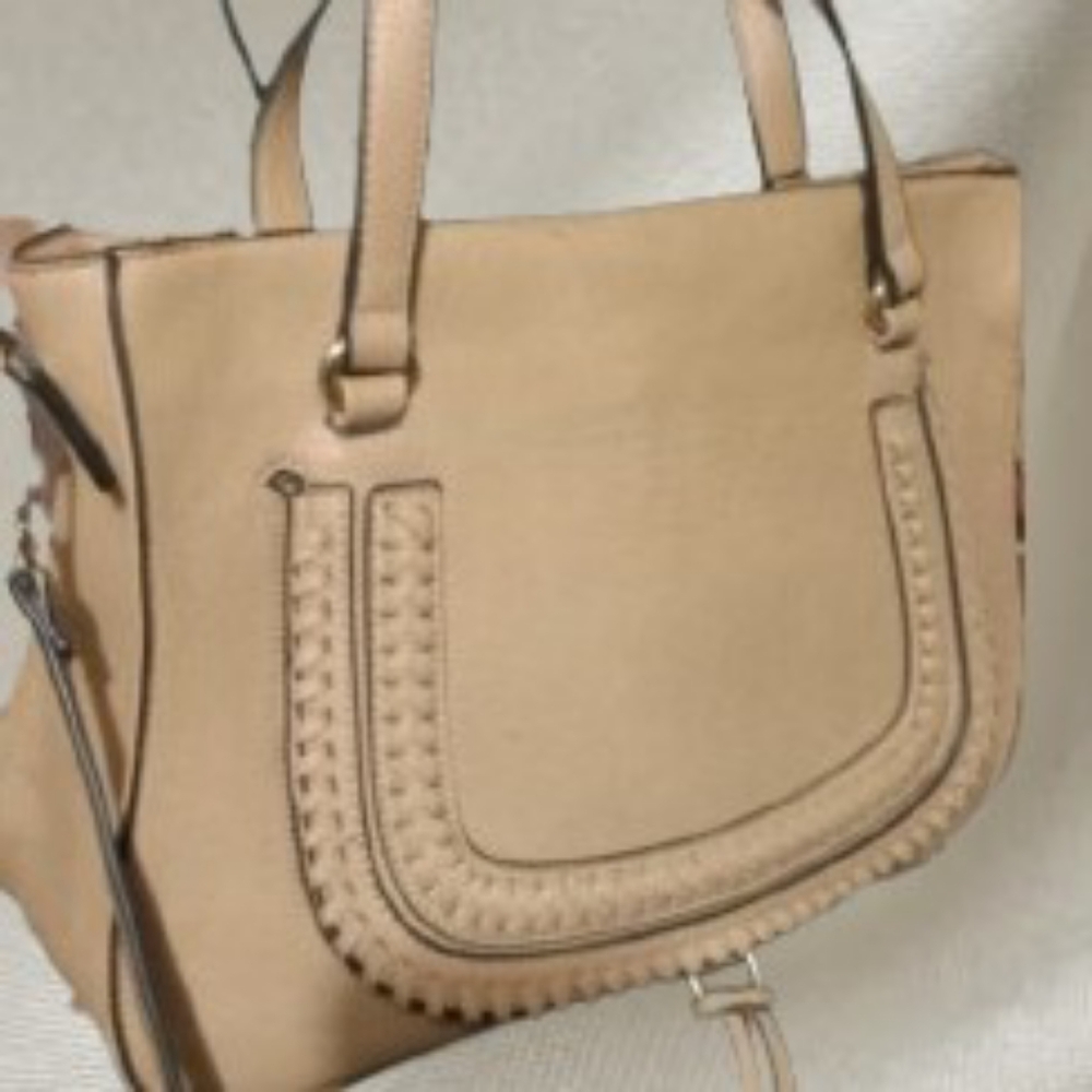 Tan Leather Satchel with Braided and Embroidered Detail